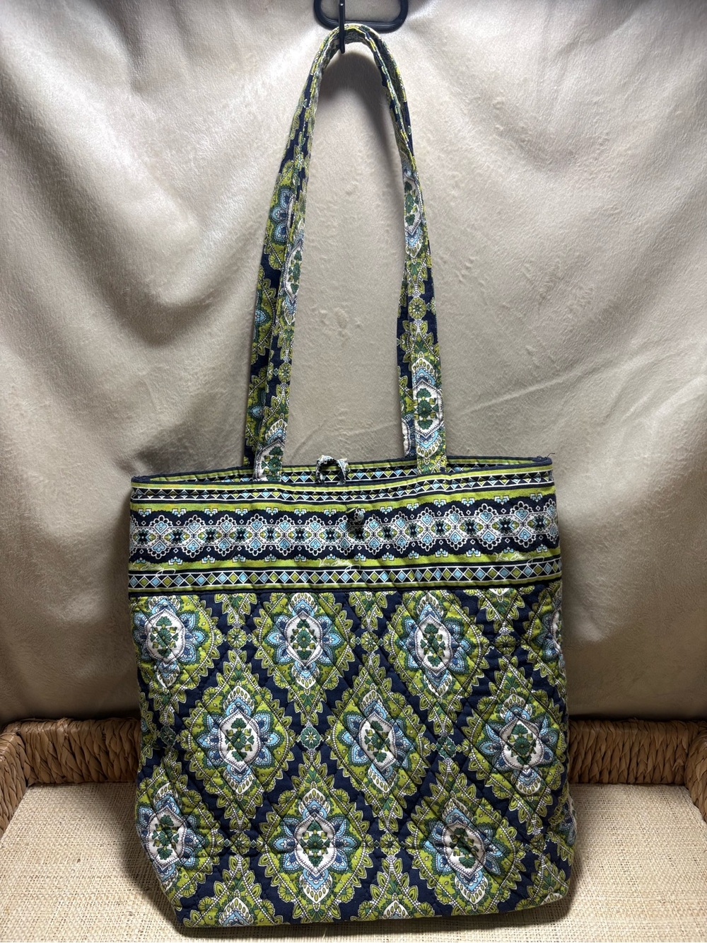 Vera Bradley Mediterranean Blue Quilted Tote Bag Shoulder Purse Retired Pattern